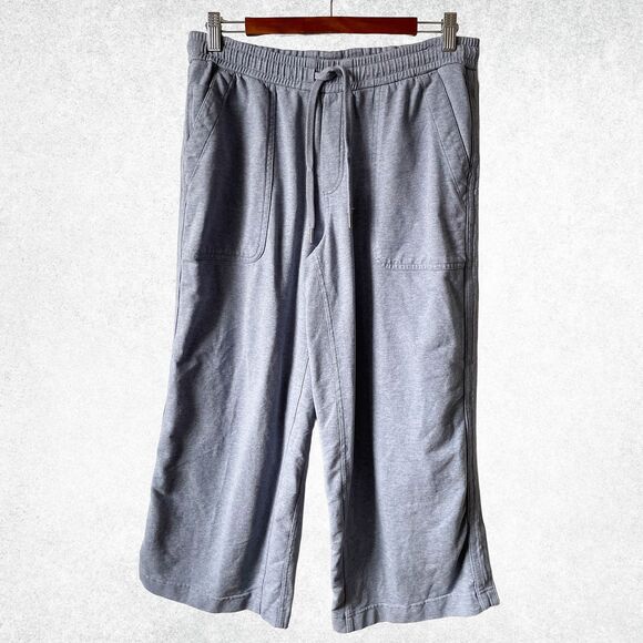 Athleta Blue Farallon Heathered Wide Crop Pants Drawstring Waist - Women's 8 - Picture 2 of 9